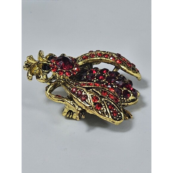 Vintage Red Rhinestone Beetle Bug Brooch Pin Gold Tone Insect Jewelry Pendant - Picture 3 of 5